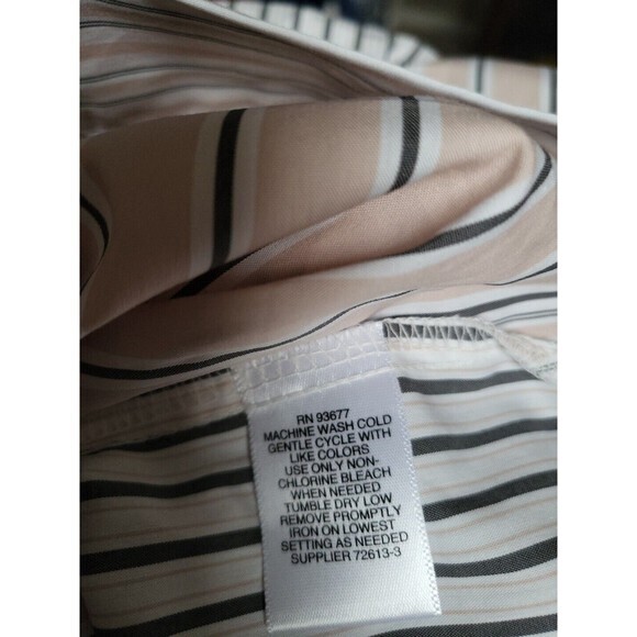 Liz Claiborne Small Top Striped Crew Blouse Shirt 3/4 Sleeve Grey White Peach - Picture 5 of 8